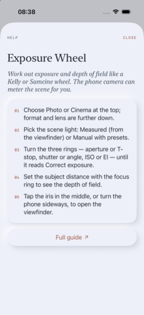 Help sheet of the Exposure Wheel