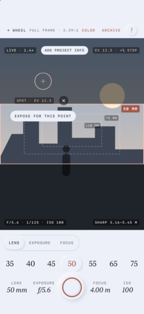 Viewfinder with lens frames and a spot reading
